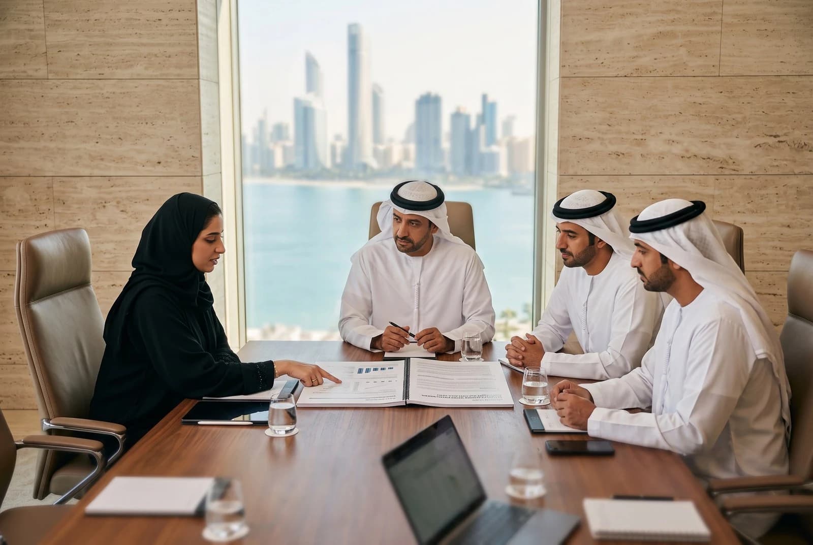 Participants reviewing documents around a table, from the brand reference collection.